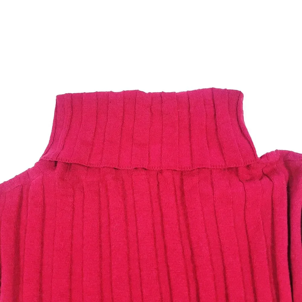J Crew‎ Ribbed Bodycon Turtleneck Top Stretch wool Knit Fuchsia Layering OS Y2K